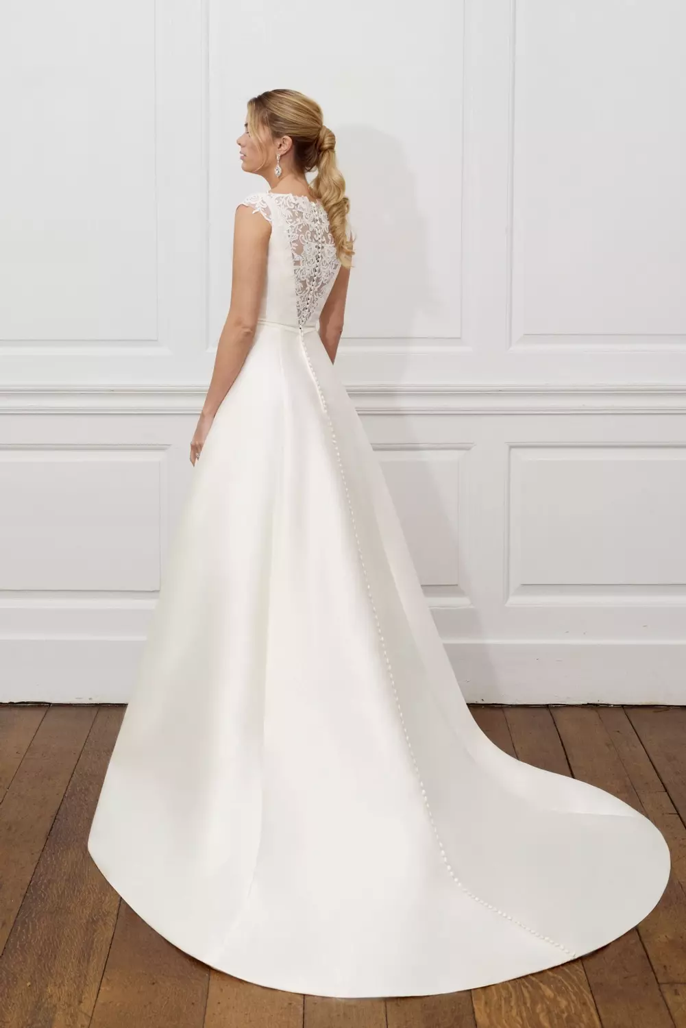 Mikado a-line wedding gown with lace back